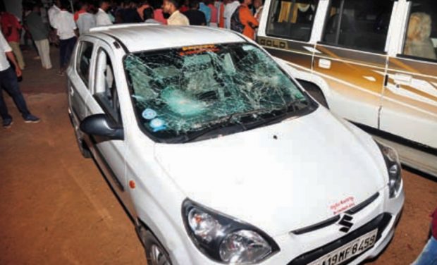 Car windshield damaged due to stone pelting