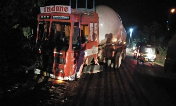 Gas tanker collides with container truck
