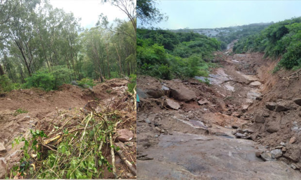 Chikkaballapur : A rain fall in Nandigiri land Slide : Road Bandh