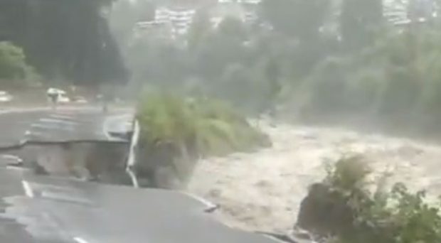 National Highway 3 washed away by overflowing Beas river in Kullu, Himachal Pradesh