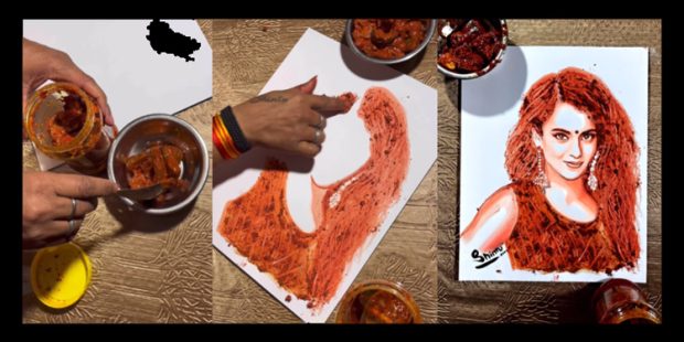 Video: ಕಲಾವಿದನ ಕೈಚಳಕ… ಉಪ್ಪಿನಕಾಯಿ ಬಳಸಿ ನಟಿ ಕಂಗನಾ ರಣಾವತ್ ಚಿತ್ರ ಬಿಡಿಸಿದ ಕಲಾವಿದ